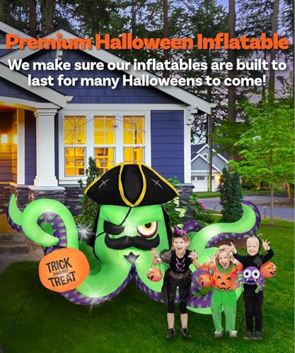 12FT Pirate Octopus Inflatable Halloween Yard Decoration with Lights - Outdoor Display