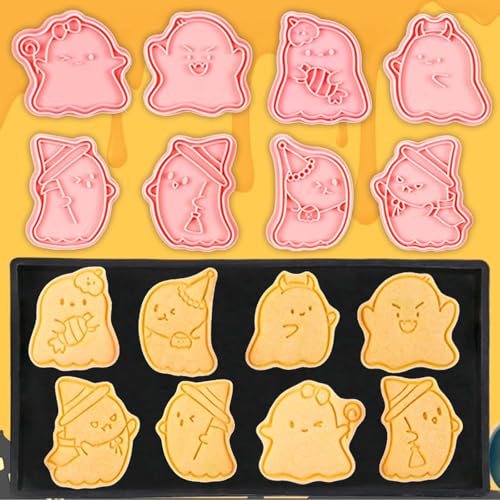 Mini Ghost Cookie Cutters Set - 8 Pieces Halloween Baking Stamps - Ghost-1 Variation