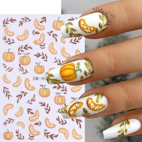 Fall Pumpkin Nail Stickers - Autumn Thanksgiving Nail Art Decals for Short Nails