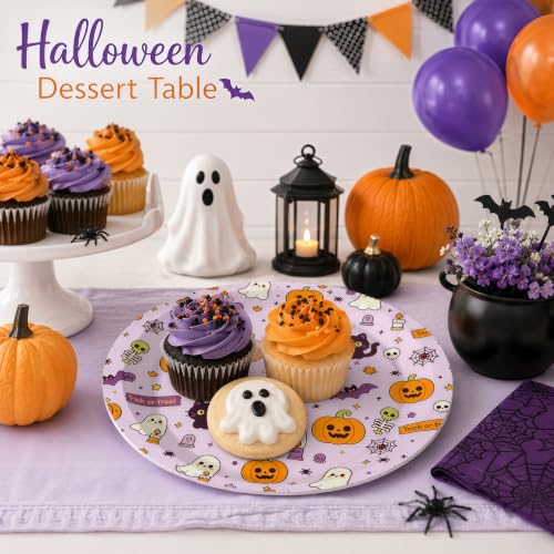 Halloween Paper Plates - 50 Count 7-Inch Dessert Plates - Spooky Cute Halloween Design
