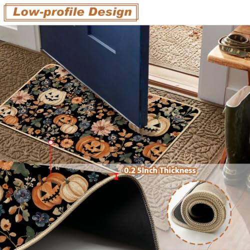 Halloween Kitchen Rugs Set of 2 - Spooky Burlap Mats for Fall Decor