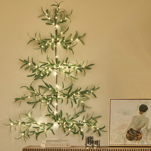 Lighted Olive Wall Tree with Timer - 3.5FT Fairy Lights Garland for Indoor Outdoor Decor
