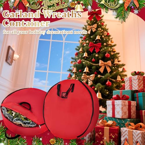 24 Inch Christmas Wreath Storage Bag with Handles - Holiday Decor Organizer