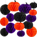Halloween Honeycomb Hanging Decorations Set - Orange Purple Black, 15 Pieces - Halloween Style