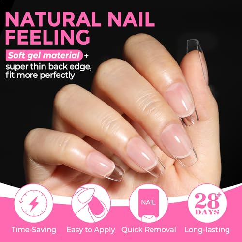 Short Coffin Nail Tips - Clear Gel Tips with 12 Sizes, Ballerina Style Variation