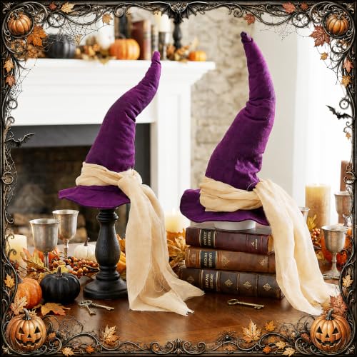 Halloween Witch Hat Table Centerpieces B Style - 3 Sizes with Gauze Ribbon - Spooky Decor