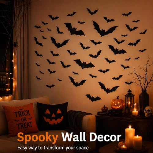 Halloween 3D Bat Decorations Set - 144 Black Indoor Wall & Window Stickers