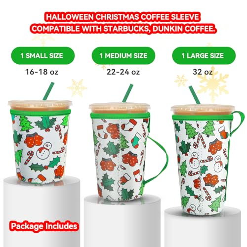 Jolly Holiday Reusable Neoprene Coffee Cup Sleeve Set - Insulated for Hot & Cold Drinks