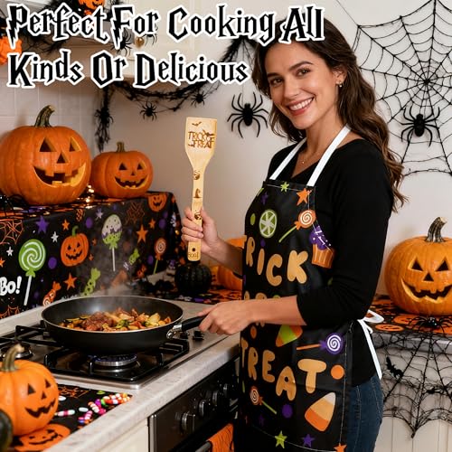 Fall Atmosphere Bamboo Cooking Spoons & Apron Set - Halloween Kitchen Decor