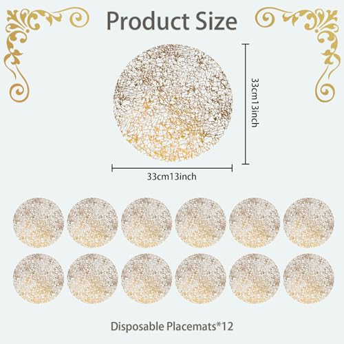 Gold Mesh Disposable Placemats Set of 12 - Christmas & Holiday Table Decor