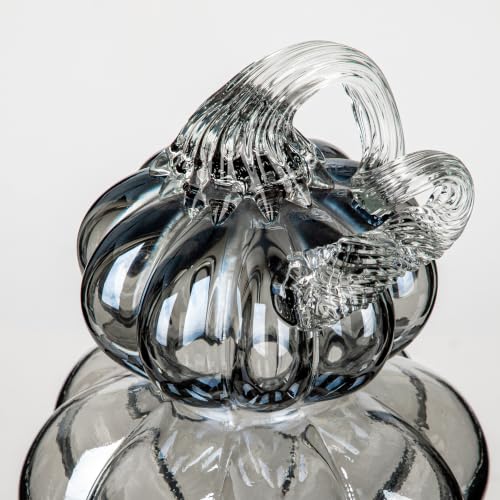 Black Medium Stacked Glass Pumpkin Decor - Fall Halloween Table Centerpiece