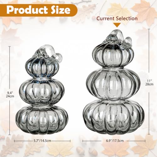 Black Large Stacked Glass Pumpkin Decor - Fall Halloween Centerpiece