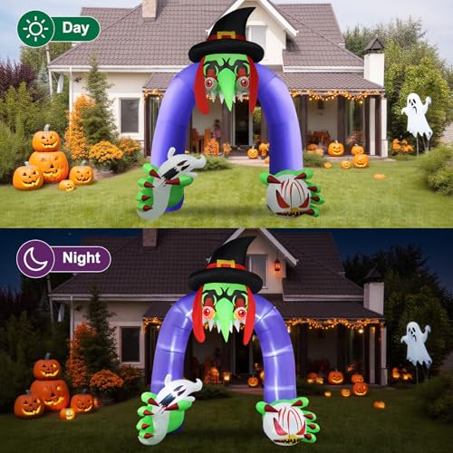 Giant 11Ft Creepy Witch Arch Inflatable Halloween Decoration – Outdoor Decor with LED Lights & Waterproof Design - Variation: Witch Arch