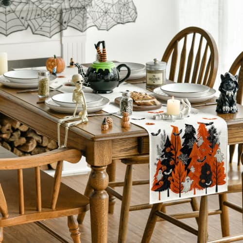 Halloween Table Runner 13x72 Inch Orange Black Spun Polyester Party Decor