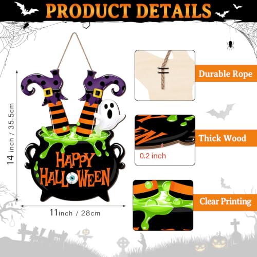 Halloween Witch Door Sign with Legs and Cauldron - Festive Wall Hanging Decor