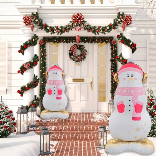 Pink Snowman Balloons Christmas Party Decorations - Self Standing Winter Balloon Set of 2