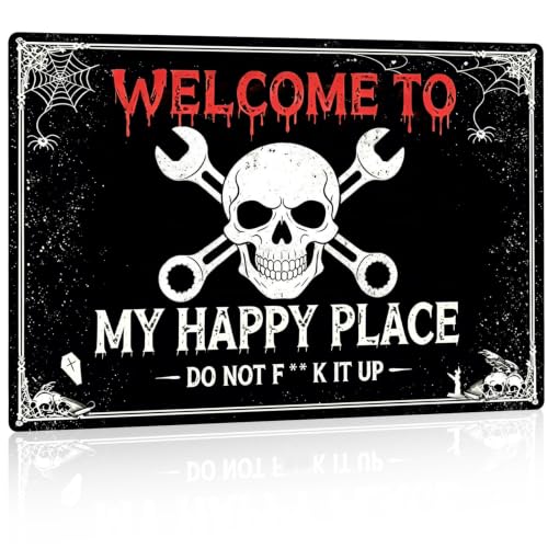 Halloween Decorations Welcome to My Happy Place Metal Sign TPH372 Gothic Skull Wall Art