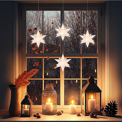 Floating Star Lights with Remote Control - 4 Pack 5-Inch Moravian Xmas Decor