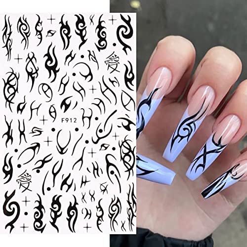 Gothic Nail Art Stickers Decals - Black & White Star Moon Flower Snake Design - Eye-2