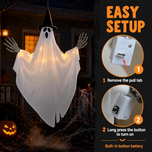 LED Halloween Ghost Decoration Outdoor Indoor 31.5 x 35.43 in Spooky Yard Decor
