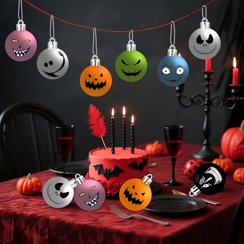 Halloween Christmas Spooky Ornament Set - 16 Plastic Holiday Balls for Tree Decoration
