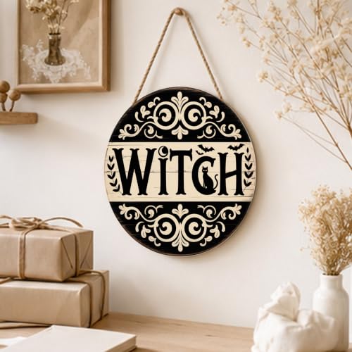 Halloween Witch Sign Wall Decor Welcome Wooden Hanging Sign - Brown Variation