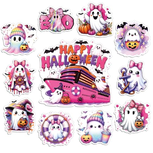 Pink Ghost Halloween Cruise Door Magnets Set - 11 Pcs Fall Party Decor