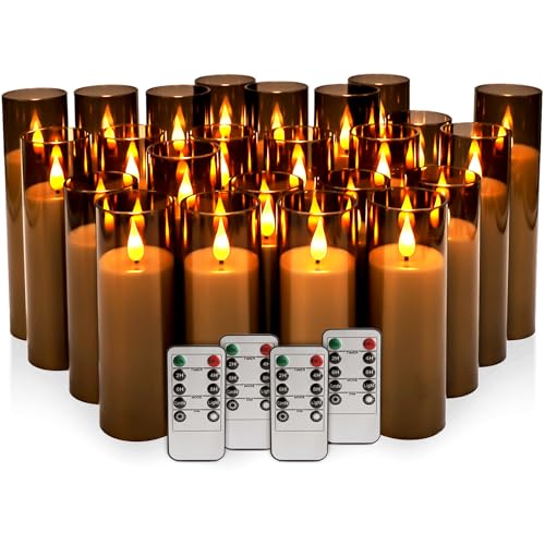 Gray LED Flameless Pillar Candles with Remote Control - 24 Pack