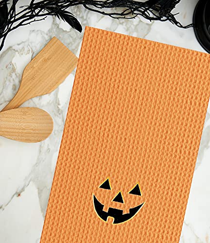 Halloween Jack O Lantern Waffle Weave Cotton Dishtowel - Autumn Kitchen Decor