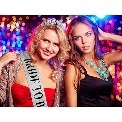 Bride To Be Sash & Crystal Crown Set - Silver Wedding & Bridal Shower Accessories - Style 2