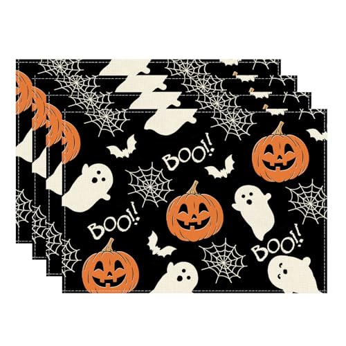 Halloween Ghost Pumpkin Placemats Set of 4 - 12x18 Inch Table Decor