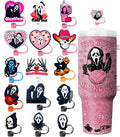 15PCS Halloween Ghost Straw Covers for Stanley Cups - Reusable Silicone Toppers
