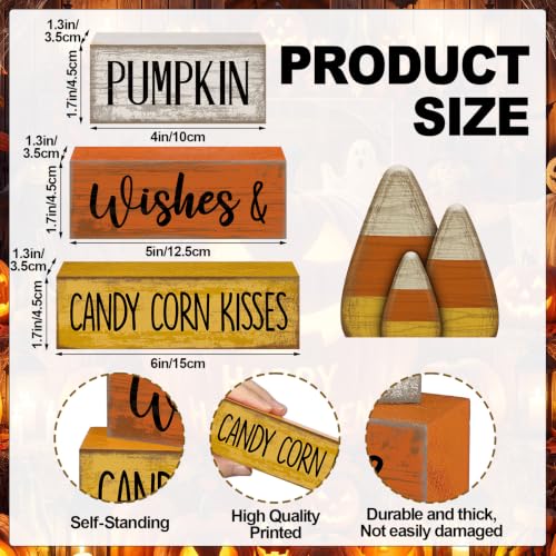 Candy Corn Fall Wooden Decor Set - 4 Pcs Autumn Thanksgiving Home Accent