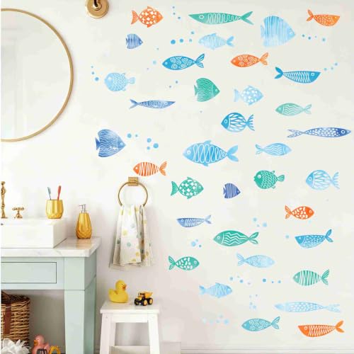 Watercolor Ocean Fish Wall Decals - Removable Under The Sea Nursery Decor, Multicolour