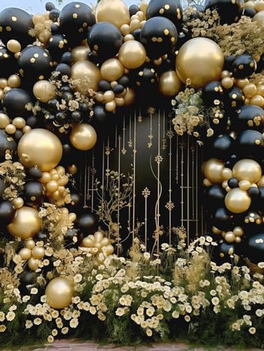 Black Balloon Kit - 100pcs 12 Inch Latex Balloons with Ribbon for Party Decorations