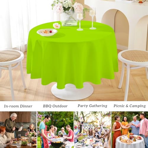 Disposable Lime Green Round Plastic Tablecloth 84 Inch - 2 Pack for Parties