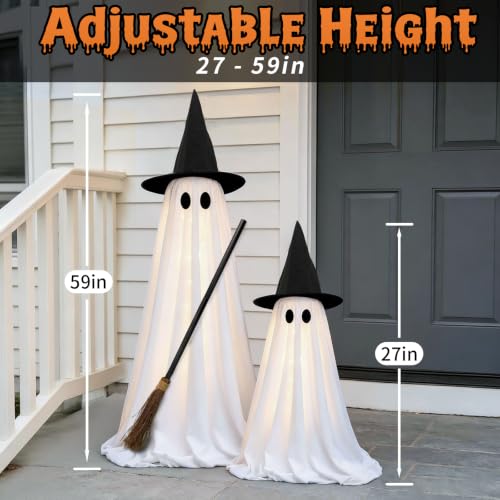 Indoor Halloween Ghost Decorations Set with Light-Up Ghosts and Broom - 2 Pack