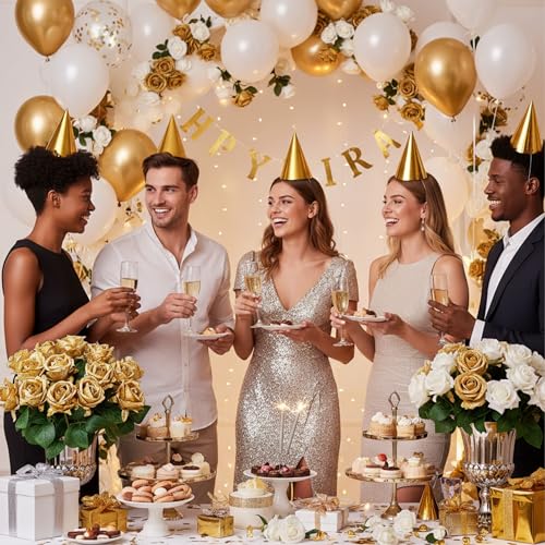 Gold Artificial Roses - 104PCS Fake Rose Flowers for Home Decor & Events