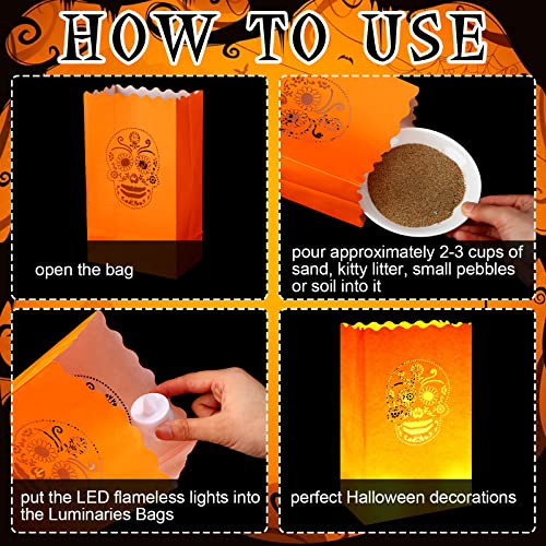 Day of the Dead Luminary Bags with LED Tea Lights - 32 Piece Party Decor Set