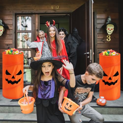 Halloween Candy Buckets Set - 2 Large Pumpkin & Ghost Decorations