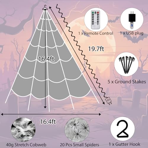 GORKAY Antique Halloween Spider Web Lights - 16.4Ft 550 LED Outdoor Indoor Decor