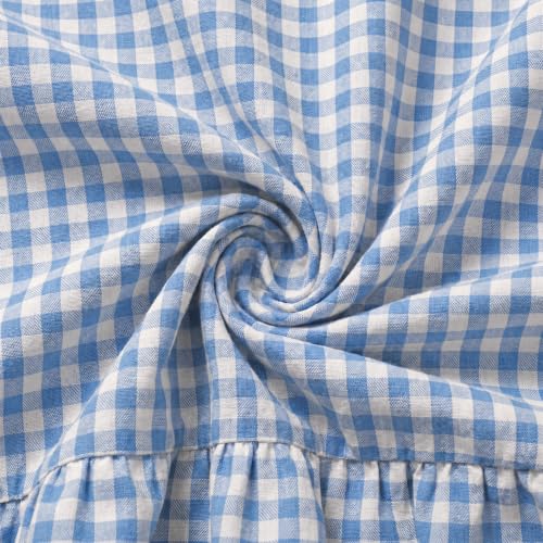 Horaldaily Blue Gingham Ruffled Table Cloth - 60x140 Inch Rectangular Home Decor