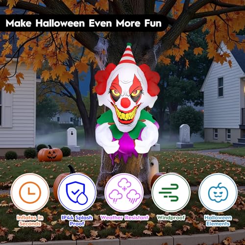 3.9 Ft Halloween Inflatable Clown with LED Lights for Window & Outdoor Decor