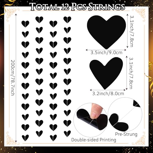 Black Heart Hanging Garland Gothic Party Decorations - 12 Pcs
