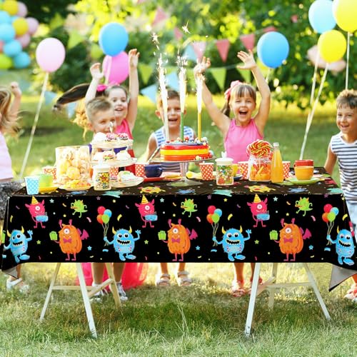 6 Pcs Monster Pattern Plastic Table Covers - 54 x 108 Inches for Kids Birthday Party - Waterproof & Disposable