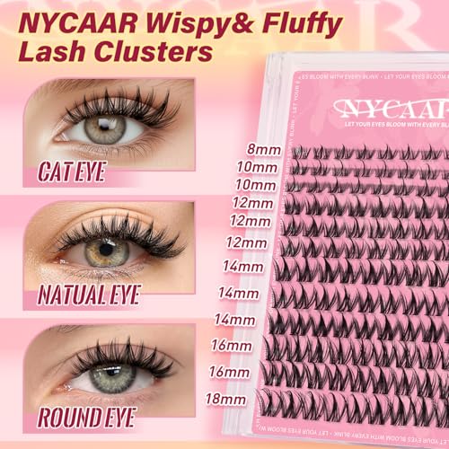 Natural Look D Curl Lash Clusters 144pcs Spiky Wispy Eyelash Extensions Variation of D-8-18MIX