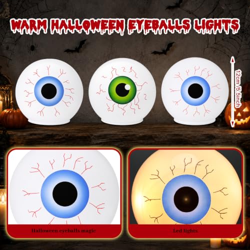 Halloween Eyeball Decor Orbs with LED Lights - 3 Pack Glass Haunted Props