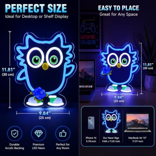 Owl Neon Sign LED Light for Bedroom Game Room Kids Room Decor USB Power