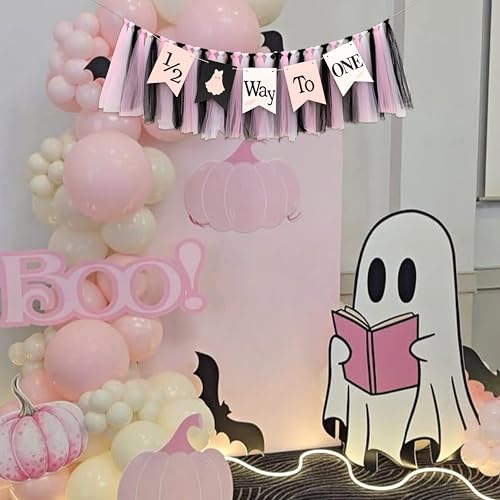 Halloween Ghost 1/2 Way To One High Chair Banner - Spooky-Cute Party Decor