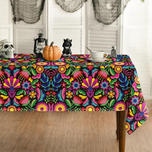 Mexico Tablecloth 60x140 Inch Rectangular Dia De Los Muertos Black
